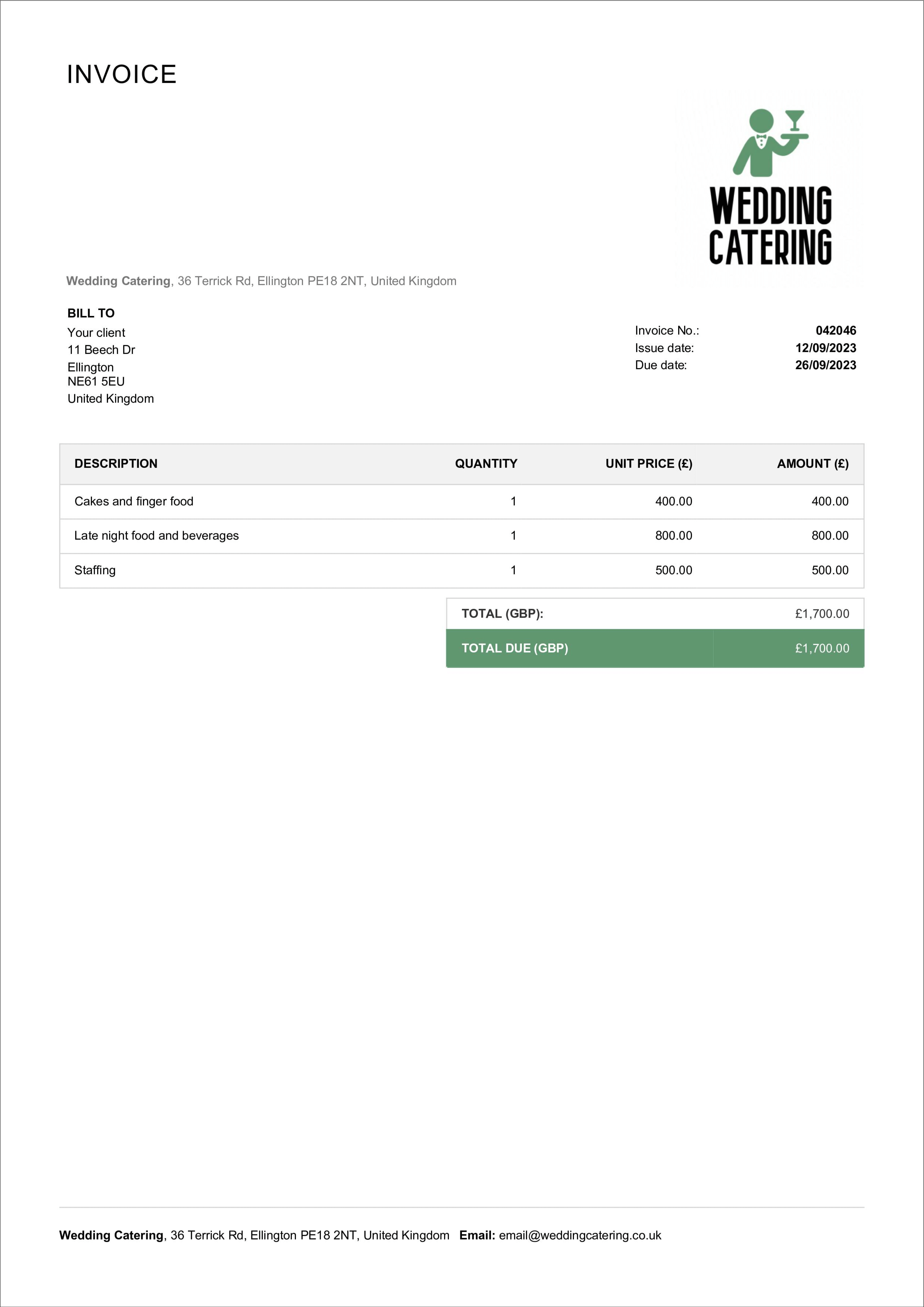 fillable catering invoice sample